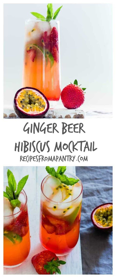 A refreshingly easy ginger beer hibiscus mocktail recipe that screams summer and all things exotic. recipesfromapantry.com Hibiscus Mocktail, Vegan Mocktail, Katharine Graham, Hibiscus Recipe, Vegan Beverages, African Recipe, Vegetarian Drinks, Fairytale Food, Ginger Beer Cocktail