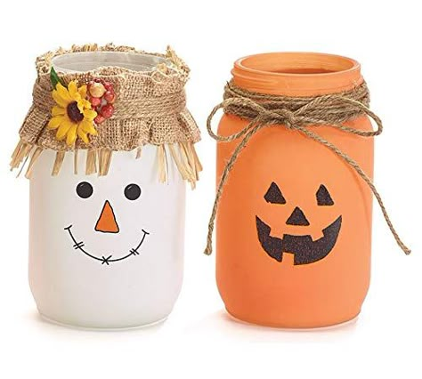 Mason Jar Halloween Crafts, Mason Jars Painted, Fall Crafts For Adults, Halloween Mason Jars, Fall Mason Jars, The Scarecrow, Mason Jar Crafts Diy, Fall Halloween Crafts, Fall Crafts Diy