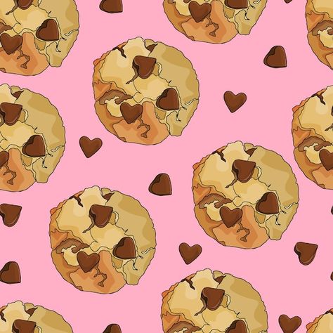 Chocolate chip cookie with chocolate hearts pattern background Cookie Pattern Illustration, Cookie Background Aesthetic, Cookie Wallpaper Aesthetic, Wallpaper Cookies Backgrounds, Cookies Quotes, Cookie Background, Cookies Background, Cookies Wallpaper, Cookie Wallpaper