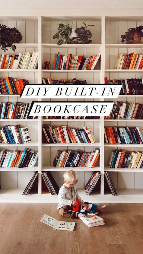 Shiplap Bookcase, Billy Bookshelves, Vertical Shiplap, Floor To Ceiling Bookshelves, Ikea Bookshelves, Ikea Billy, Billy Bookcase, Wall Bookshelves, Bookshelves Diy