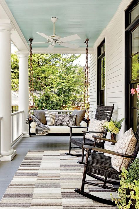 Pick a Classic Palette | Building a house in a historic neighborhood sounds dreamy and daring. See the magic happen in Mississippi. Veranda Design, Front Porch Furniture, House Front Porch, Building A Porch, Front Porch Design, Farmhouse Front Porches, Porch Furniture, Farmhouse Porch, House With Porch