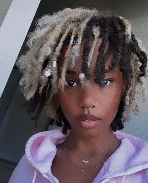 Black And White Locs Black Women, Dreads Y2k, Short Locs Women, Mullet Locs, Locs Color Ideas Black Women, Beautiful Black Hair, Short Locs Hairstyles, Dreadlock Style, Dyed Hair Inspiration