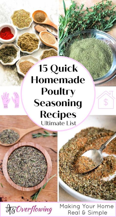 15 Quick and Easy Homemade Poultry Seasoning Recipe Diy Poultry Seasoning Recipe, Poultry Seasoning Recipe Simple, Homemade Poultry Seasoning, Homemade Poultry Seasoning Recipe, Poultry Seasoning Recipe, Big Family Meals, Dry Mixes, Spice Mix Recipes, Seasoning Recipe