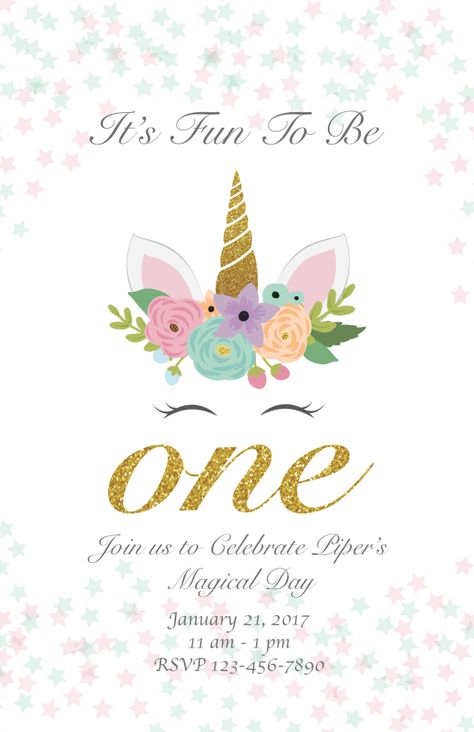 Unicorn 1st Birthday Invitation