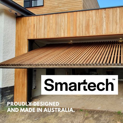 Smartech Façade Garage Doors are uniquely designed to carry a large variety of custom cladding including heavy materials such as hardwood timber. This allows using the same materials for your garage door as you use for the facade so that it blends in seamlessly with the rest of your home. Contact us today to order your very own Tilt Facade Garage Door. Timber Cladding Garage Door, Modern Garage Doors Wood, Contemporary Garage Doors Wood, Shed Garage Door, Slatted Garage Door, Timber Look Garage Door, Scandinavian Garage Door, Wood Panel Garage Doors, Tilt Up Garage Door