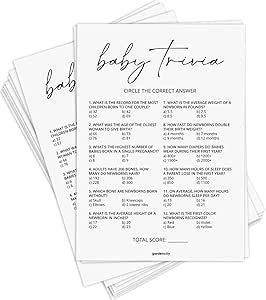 GardenCity Baby Trivia Baby Shower Game (50 Cards), Fun Baby Shower Trivia Game Activity for Baby Boy or Girl (Minimalist) Baby Shower Games Free Printables, Baby Shower Games Free, Baby Shower Trivia Game, Baby Trivia Game, Activity For Baby, Baby Shower Trivia, Baby Trivia, Trivia Questions And Answers, Baby Facts