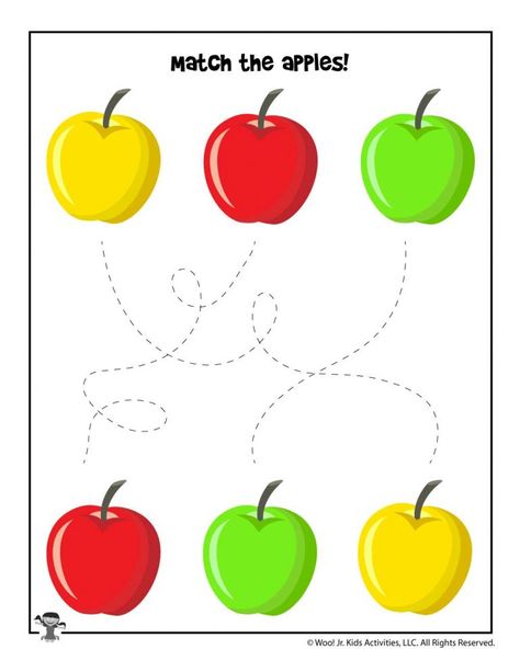 Apple Picking Activity Sheets | Woo! Jr. Kids Activities Kg 1 Activities, Apple Kids Activities, Apples, Letter D Crafts, Kids Worksheets Preschool, Free Preschool Worksheets, Pattern Activities, Preschool Activities Toddler, Apple Activities