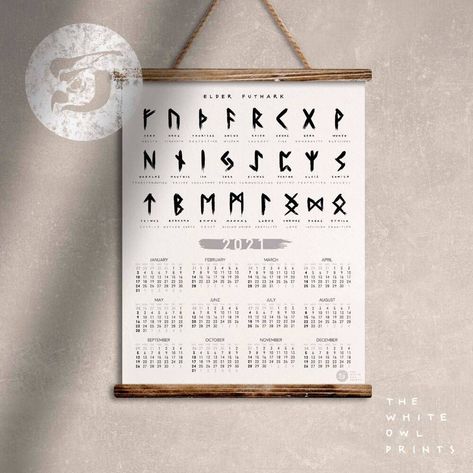 Norse Words, Printable Calendar 2020, Runic Alphabet, Calendar Poster, Elder Futhark Runes, Futhark Runes, Unique Calendar, Elder Futhark, Old Norse