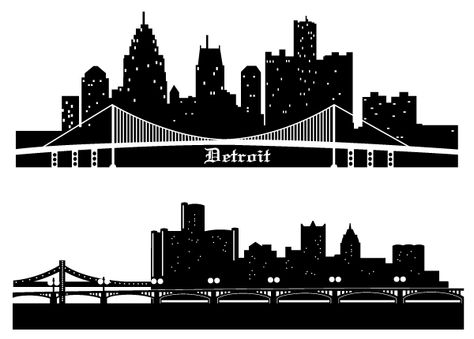 Detroit Skyline Vector Silhouettes Free Free Vector London Skyline Silhouette, Detroit City Skyline, Detroit Tattoo, Skyline Tattoo, Building Silhouette, Detroit Skyline, Woodworking Store, Building Icon, City Tattoo