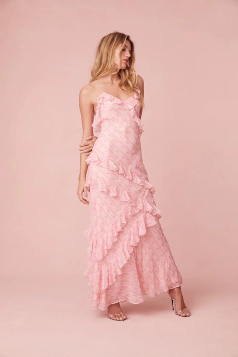 Designer Dresses for Women | LoveShackFancy Skirt Draping, Pink Floral Maxi Dress, Prom Dress Inspiration, Silk Maxi, Dress Out, Valentine's Day Outfit, Silk Maxi Dress, Feminine Outfit, Inspired Dress