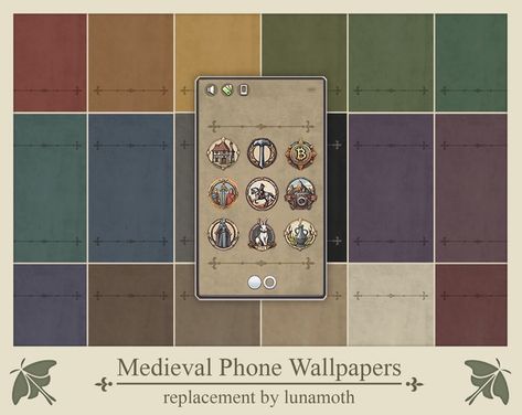 📜 Medieval Phone Wallpapers 📜 | Patreon Sims 4 Medieval, Sims 4 Traits, Phone Icons, Ts4 Cc, Phone Icon, Sims 4 Mods, Muted Colors, Phone Wallpapers, The 4