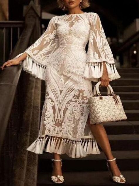 b29eed44276144e4e8103a661f9a78b7desc49477382ri Ramadan Style, Dresses Sundress, Sundress Party, Tassel Dress, White Dress Party, Beauty Dress, Fringe Dress, Vestidos Vintage, Bell Sleeve Dress