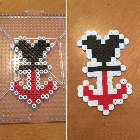 Mickey Anchor perler bead Disney Cruise Perler Beads, Disney Perler Bead Patterns, Disney Cruise Fish Extender Gifts, Disney Cruise Magnets, Disney Cruise Fish Extender, Magnet Ideas, Fe Gifts, Pony Bead Crafts, Fish Extender Gifts