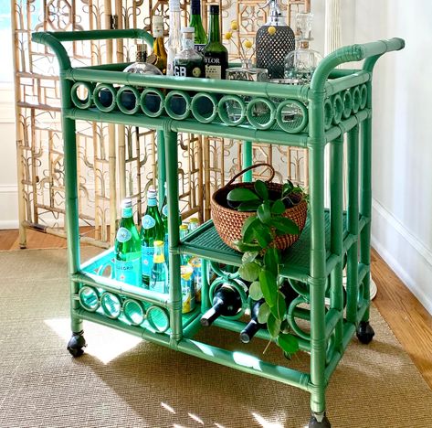 Happy St. Patrick's Day🍀 As luck would have it, our Moderne Maru Bar Cart looks amazing in green. And she’s well stocked for the weekend! 💚 . . . #redeggfurniture #rattanfurniture #rattan #barcart #rattanbarcart #stpatricksday #luck #green #paintedgreen Ratan Furniture, Egg Furniture, Rattan Bar Cart, Built In Wine Rack, Rattan Bar, Bamboo Bar, Airy Room, Bar Cart Styling, Bamboo Furniture