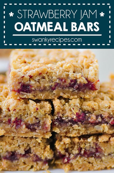 Jam Filled Oatmeal Cookies, Healthy Breakfast Bars With Jam, Recipes With Blueberry Preserves, Oatmeal Bars With Jam, Healthy Oatmeal Jam Bars, Baked Breakfast Oatmeal Bars, Oat Fruit Bars, Strawberry Bars Healthy, Oat Jam Bars Healthy