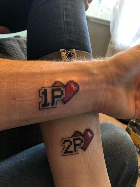 Gamer Couple Tattoos, Bro Tattoos, Connecting Tattoos, Unique Tattoos Black Women, Gamer Couple, Tattoos Matching, Small Matching Tattoos, List Inspiration, Brother Tattoos