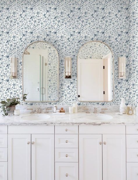 Morris & Co. Pure Honeysuckle & Tulip Wallpaper – Lulu and Georgia Blue Floral Wallpaper, Bathroom Shop, Lulu And Georgia, Powder Bath, Botanical Wallpaper, Living Room Shop, Big Girl Rooms, Bathroom Wallpaper, Modern Wallpaper