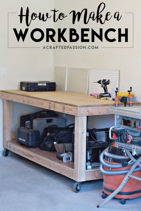 Officine In Garage, Rolling Workbench, Building A Workbench, Rustic Farmhouse Table, Garage Organize, Diy Workbench, Garage Work Bench, Workbench Plans, Woodworking Workbench