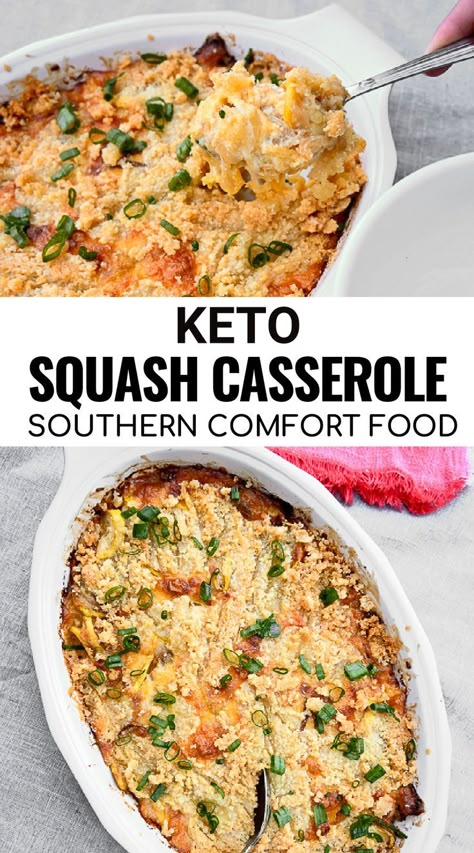 Southern Squash, Low Carb Thanksgiving Recipes, Low Carb Comfort Food, Keto Comfort Food, Southern Squash Casserole, Yellow Squash Casserole, Yellow Squash Recipes, Keto Holiday Recipes, Keto Thanksgiving