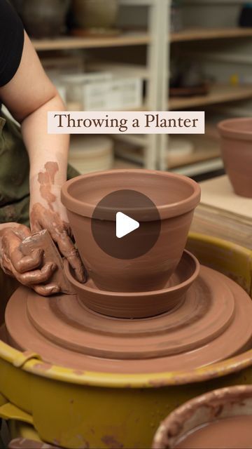 Pottery Ideas Wheel Thrown Advanced, Throwing Pottery Ideas For Beginners, Wheel Thrown Planter, Planter Pottery Ideas, Pottery On Wheel Ideas, Handmade Ceramic Planters Pottery, Pottery Wheel For Beginners, Pottery Wheel Projects Inspiration, Wheel Throwing Projects