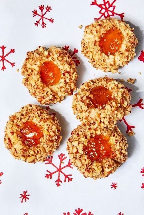 Apricot Thumbprint Cookies Recipe, Peanut Butter Kiss, Peanut Butter Kiss Cookies, Thumbprint Cookies Recipe, Holiday Cookie Exchange, Snowball Cookies, Cookie Swap, Cookie Tins, Thumbprint Cookies