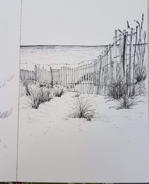 Beach Drawing Sketches, Beach Scene Drawing, Architectural Embroidery, Beach Drawings, Beach Sketch, Beach Sketches, Black Ink Art, Fineliner Art, Beach Drawing