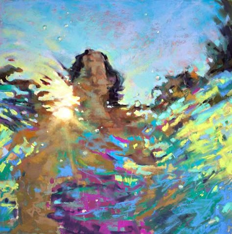 Under Water Looking Up, Water Pastel Art, Underwater Looking Up, Looking Through, Water Reflection Art, Distortion Art, Water Artists, Underwater Painting, Underwater Art