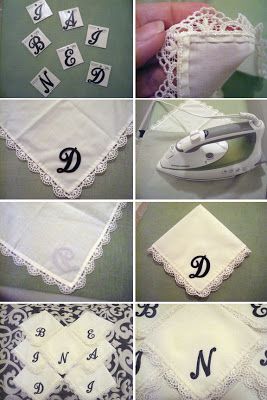 Wedding Sewing Projects, Diy Handkerchief, Handkerchief Diy, Wedding Souvenirs Diy, Wedding Hankerchief, Blue Handkerchief, Faux Embroidery, Big Spoon, Embroidery Tips