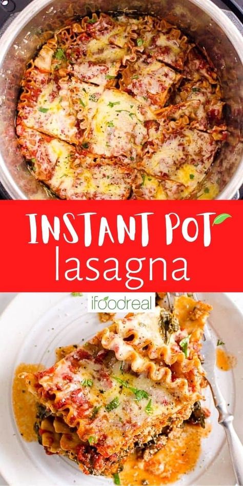 This lazy Instant Pot Lasagna recipe is made without a springform pan. In 30 minutes! Yes, it's possible to add uncooked pasta, meat, and sauce to cook in a pressure cooker, and enjoy the best, easy, and healthy lasagna you've ever had! It rivals any traditionally made lasagna in all its saucy, cheesy comfort food goodness! A flavourful, one-pot meal that is ready in no time and makes for a family meal that everyone can agree on! Crockpot Meals For Kids, Instapot Healthy Recipes, Instant Pot Gluten Free Recipes, Instantpot Rice, Pot Lasagna Recipe, Instant Pot Lasagna Recipe, Lasagna With Cottage Cheese, Instapot Air Fryer, Instant Pot Lasagna