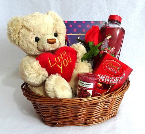 Valentine Hampers, Valentines Hamper, Valentines Arrangements, Valentines Day Gift Basket, Chocolate Bath, Basket Hamper, Hampers For Her, Diy Gifts For Girlfriend, Hamper Ideas