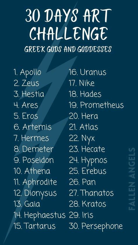 30 Day Art Prompts, Art Prompt Challenge, 30day Art Challenge, Art List Challenge, Art 30 Day Challenge, Art Drawing Prompts, List Of Greek Gods And Goddesses, January Art Prompts, Draw Challenge 30 Day