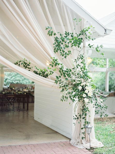 If you're the kind of bride who dreams of lush, organic florals, or of an utterly romantic gown to take your groom's breath away...this wedding is for you. Set it Kyle, Texas, it's an outdoor affair designed by Westcott Weddings and captured by Michelle Wedding Reception Entrance, Reception Entrance, Greenery Wedding Decor, Tent Decorations, Wedding Tent, Have Inspiration, Marquee Wedding, Tent Wedding, Lush Garden