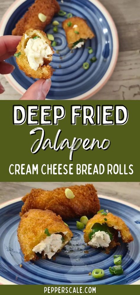 Deep-Fried Jalapeño Cream Cheese Bread Rolls are quick to make and deliciously creamy and fiery. They make an excellent fast snack and are a great way to use up those extra jalapeños from your garden. Think of them as popper-like, but bigger. Or like a jalapeño grilled cheese in deep-fried roll form. All of the same flavors are there. Crispy bread, rich cream cheese, and the grassy bite of those jalapeños. Serve them with your favorite popper sauce or a good chili jam for some extra heat. Cheese Bread Rolls, Chili Jam, Fried Jalapenos, Crispy Bread, Cream Cheese Bread, Fast Snack, Make Ahead Appetizers, Healthy Appetizer Recipes, Appetizers For A Crowd