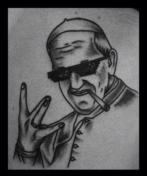 ThugLife pope done by me Pope Tattoo, Thug Life, Portrait Tattoo, Tattoos, Drawings, Quick Saves