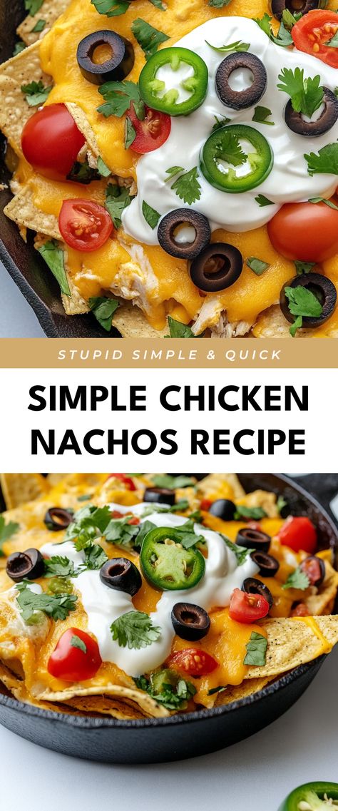 Image for Simple Chicken Nachos Recipe Grilled Chicken Nachos Recipe, Chicken Nachos Recipe Easy, Nachos Recipe Chicken, Loaded Chicken Nachos, Nachos Chicken, Chicken Nachos Recipe, Nachos Recipe Easy, Cheese Alternative, Yummy Chicken