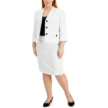 Manufacturer: Le Suit Style Type: Skirt Suit Collection: Le Suit Sleeve Length: Three-Quarter Sleeves Material: 100% Polyester Fabric Type: Polyester Specialty: Textured Sku: BH5838674 Size: 16W.  Color: White.  Gender: female.  Age Group: adult. Dress For Plus Size, Suit Collection, Polyester Skirt, Plus Size Suits, Skirt Knee Length, Textured Skirt, Le Suit, Button Skirt, Suit Dress