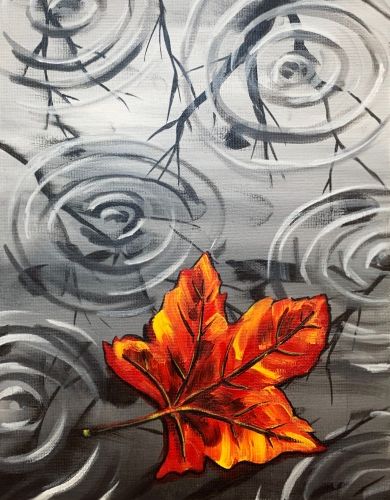 Rainy Autumn, Fall Canvas Painting, Fall Canvas, Paint Nite, Autumn Leaf, Autumn Painting, Painted Leaves, Night Painting, Painting Class