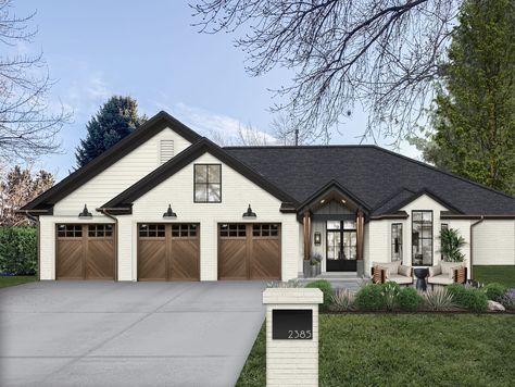 3 Car Garage Addition Attached, Modern 3 Car Garage, Garage Exterior Design, 3 Car Garage House, Mudroom Addition, Blue Siding, Garage Addition, Porch Remodel, Garage Exterior