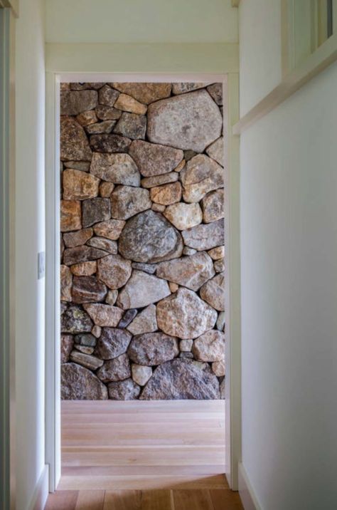 Stone wall as a focal point. Rock Interior, Vineyard Vacation, Mill House, Stair Wall, Light Hardwood, Light Hardwood Floors, Hallway Design, Feature Walls, Beautiful Vacations