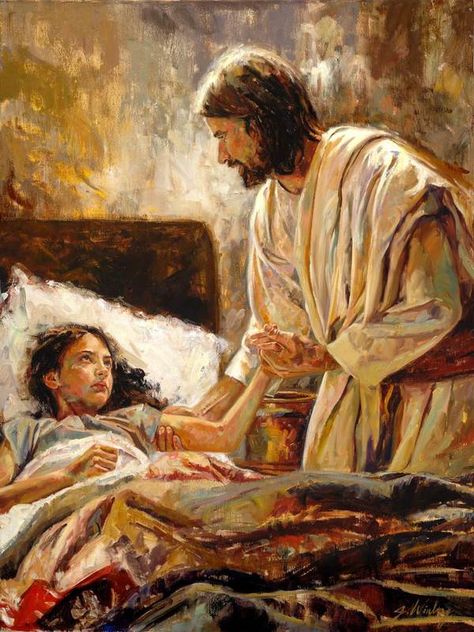 The Raising of the Daughter of Jairus (SOLD) - Jeremy Winborg Art Lds Artwork, Jesus Christ Painting, Jesus Artwork, Pictures Of Christ, Jesus Christ Artwork, Lds Art, Jesus Heals, Jesus Photo, Jesus Christ Art