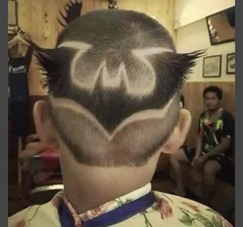 Batman Haircut, Hair Tattoo Designs, Haircut Designs For Men, Tattoo Hair, Funny Hair, Shaved Hair Designs, Hair Tattoo, Bad Haircut, Boy Haircuts