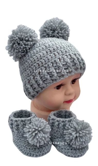 Easy Baby Crochet Hat and BOOTIES FREE pattern Crochet Baby Hat Pattern, Easy Crochet Baby Hat, Crochet Baby Hats Free Pattern, Baby Hat Crochet, Crochet Baby Cap, Baby Hat Free Pattern, Baby Hat Pattern, Crochet Newsboy Hat, Crochet Free Patterns