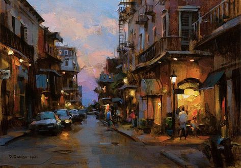 Dmitri Danish Paintings, Dmitri Danish, French Quarter Art, Cityscape Paintings, Art Expressions, Professional Paintings, City Painting, Landscape Art Painting, Old Trees