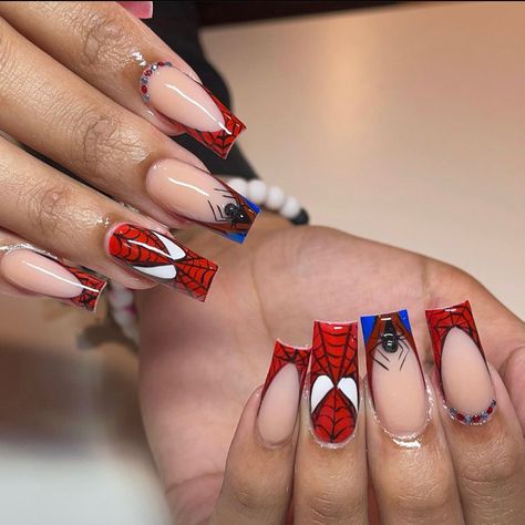 Marvel Nails, Cute Christmas Nails, Short Square Nails, Basic Nails, French Tip Acrylic Nails, Short Square Acrylic Nails, Christmas Nails Acrylic, Unique Acrylic Nails, Long Square Acrylic Nails