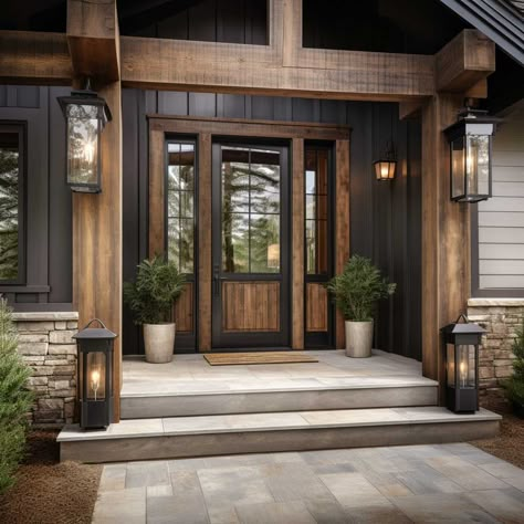 Front Door Rustic Farmhouse, Barndominium Ideas Front Porch, Front Door For Sale, Front Door For Tan House, Front Porch Doors Entrance, Welcoming Home Ideas, Wood Exterior Door Front Entrances, Mountain Home Entry Door, Front Doors For Barndominium