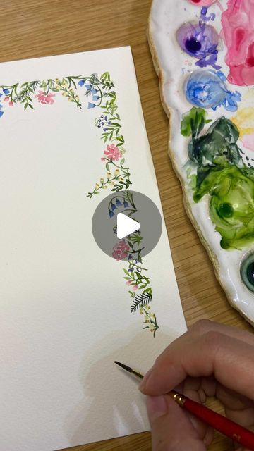 Carrie on Instagram: "Learn how to paint floral borders for sweet cards, stationery, or just for fun :)

#floralborder #wildflowers #floralstationery #floral #bluebells #watercolorborder #watercolortutorial #watercolorroses #watercolorpeonies #watercolorfoliage #watercolorleaves #watercolorferns #watercolorfoxglove #foxglove #watercolorlive #watercolorlivetutorial #paintingtutorial #watercolorflowers #loosewatercolor #watercolordesign #watercolorcards" Watercolor Foxglove Tutorial, Watercolor Border Design, Watercolor Border, Floral Borders, Floral Stationery, Watercolor Peonies, Learn How To Paint, Loose Watercolor, Watercolor Leaves