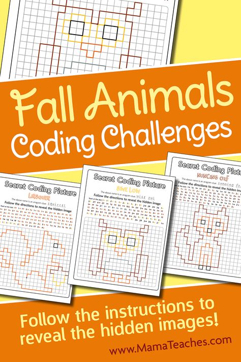 Fall Coding Activities - Mama Teaches Fall Coding Activities, Fall Mazes Printable, Coding Activities Grade 2, Unplugged Coding Activities For Kindergarten, Unplugged Coding Kindergarten, Autumn Themed Activities, Basic Coding, Hidden Images, Secret Code