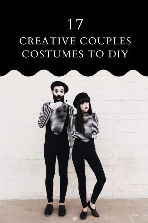 How fun is it to create a DIY couples Halloween costume based off of you and your beau’s fave characters or pop culture moments? Click for a plethora of creative ideas! Halloween Couple Diy Costumes, Easy Costume For Couples, Simple Couples Costume Ideas, Halloween Couples Costumes Scary, Easy Partner Costumes, Couples Party Outfits, Circus Couple Costume, Couple Costume Ideas Unique Diy, It Couples Costume