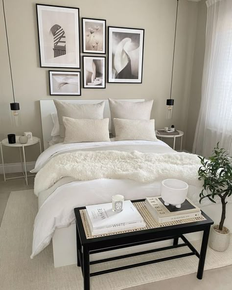 Is It The Weekend Yet, White Bedroom Decor, Beige Bedroom, Guest Bedroom Decor, Apartment Living Room Design, Bedroom Deco, Dekorasi Kamar Tidur, Bedroom Decor Inspiration, Design Room