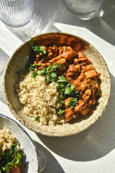 FODMAP friendly vegetable tagine - George Eats Lactose Free Cottage Cheese, Vegetable Tagine, Veggie Rolls, Fodmap Friendly Recipes, Canning Refried Beans, Vegan Bolognese, Veggie Sausage, Raw Potato, Protein Pasta